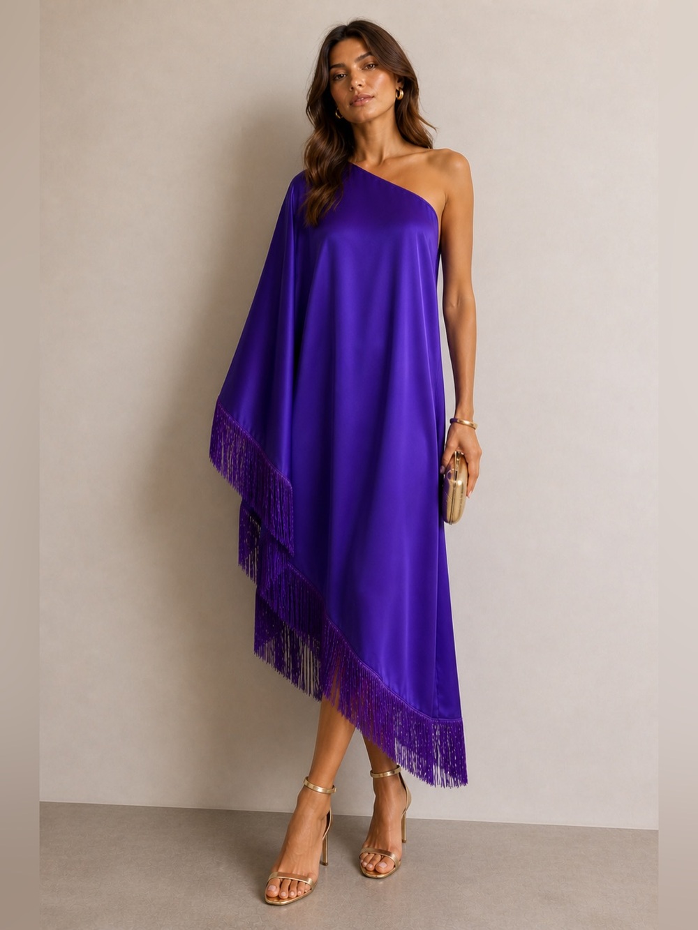 NWT Toma Purple Fringe Off Shoulder Party Midi Dress Size 16
